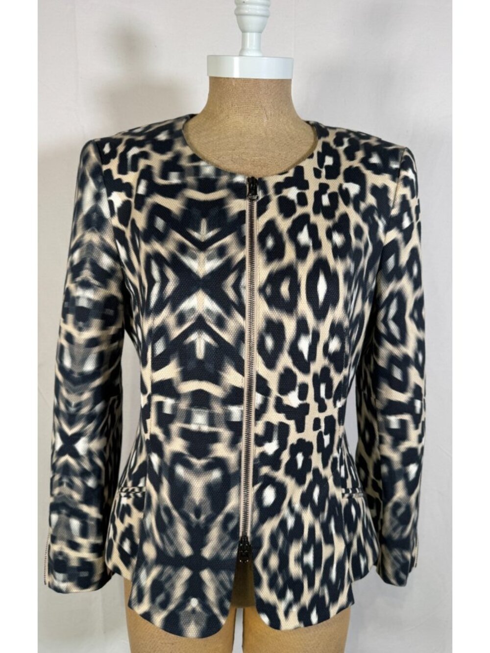 Escada Fantasy 3D Animal Print Full Zip Blazer Cotton Twill Jacket Blazer Sz 38